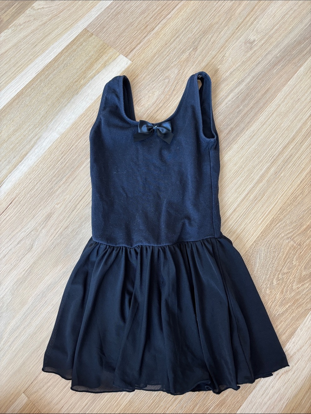 Little Girl’s Black Cotton Dance Dress with Bow